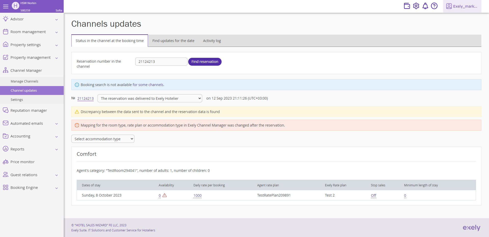 screenshot of Exely Channel Manager